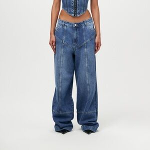 Naked Wardrobe Wide-Leg Baggy Seamed Jeans 90s Slouchy Low Rise Streetwear Sz 29